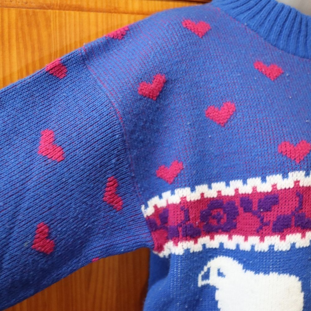 Private Eyes Vintage Blue Heart & Sheep Knit Sweater Retro Cozy Large USA - Picture 5 of 14